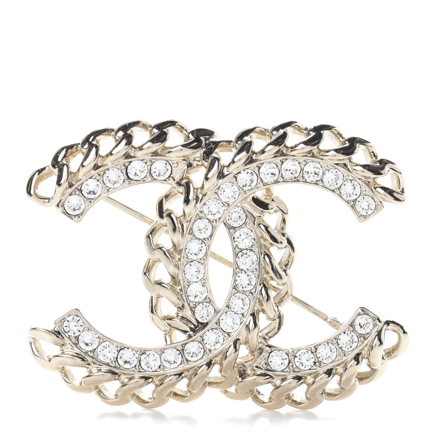 Chanel Crystal Chain CC Brooch Gold 1 of 4