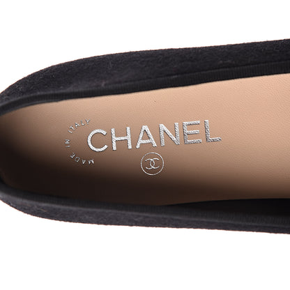 Chanel Fabric Suede Cap Toe CC Ballerina Flats 41 Black Dark Khaki 6 of 11