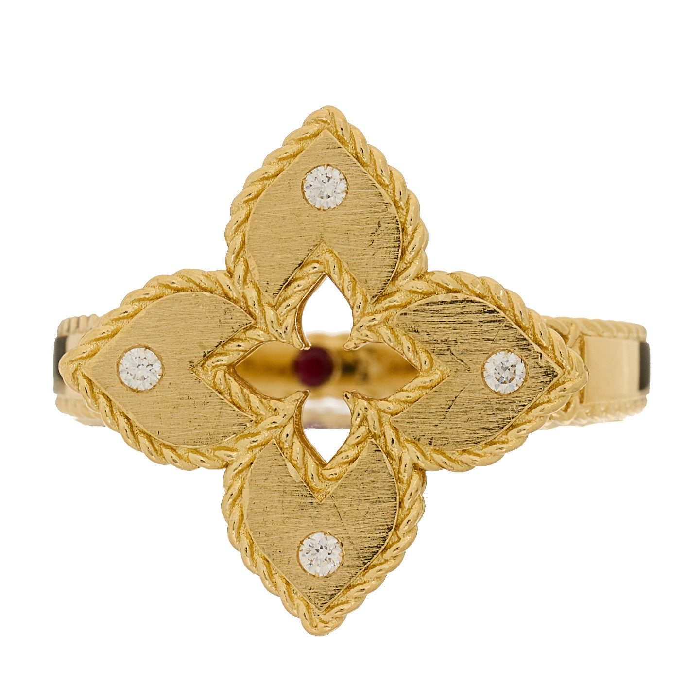 18K Yellow Gold Diamond Petite Venetian Princess Flower Ring 52 6