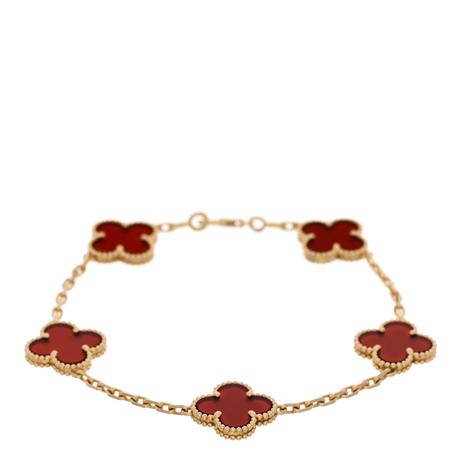 Van Cleef & Arpels 18K Yellow Gold Carnelian 5 Motifs Vintage Alhambra Bracelet 1 of 4