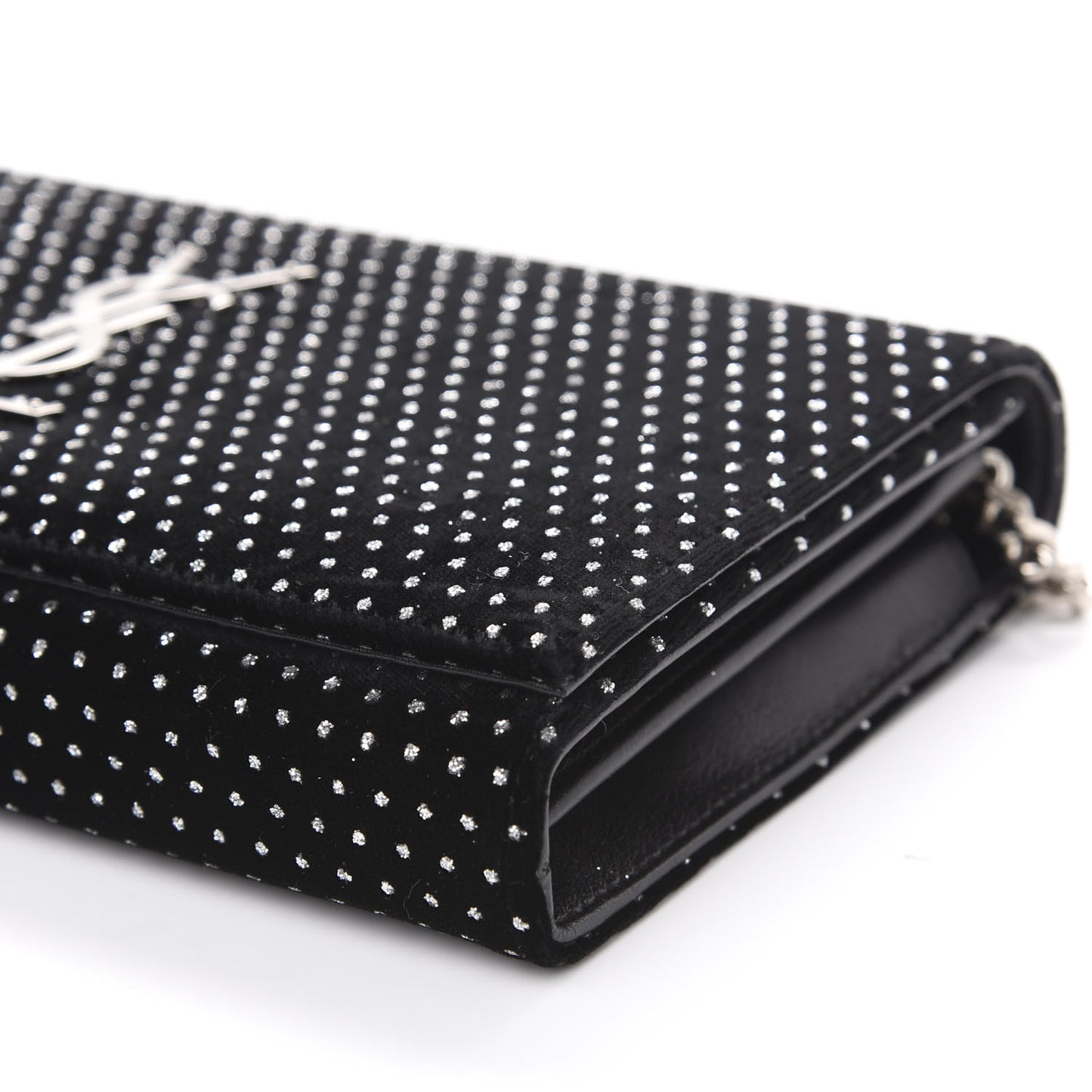 Velvet Crystal Monogram Chain Wallet Black