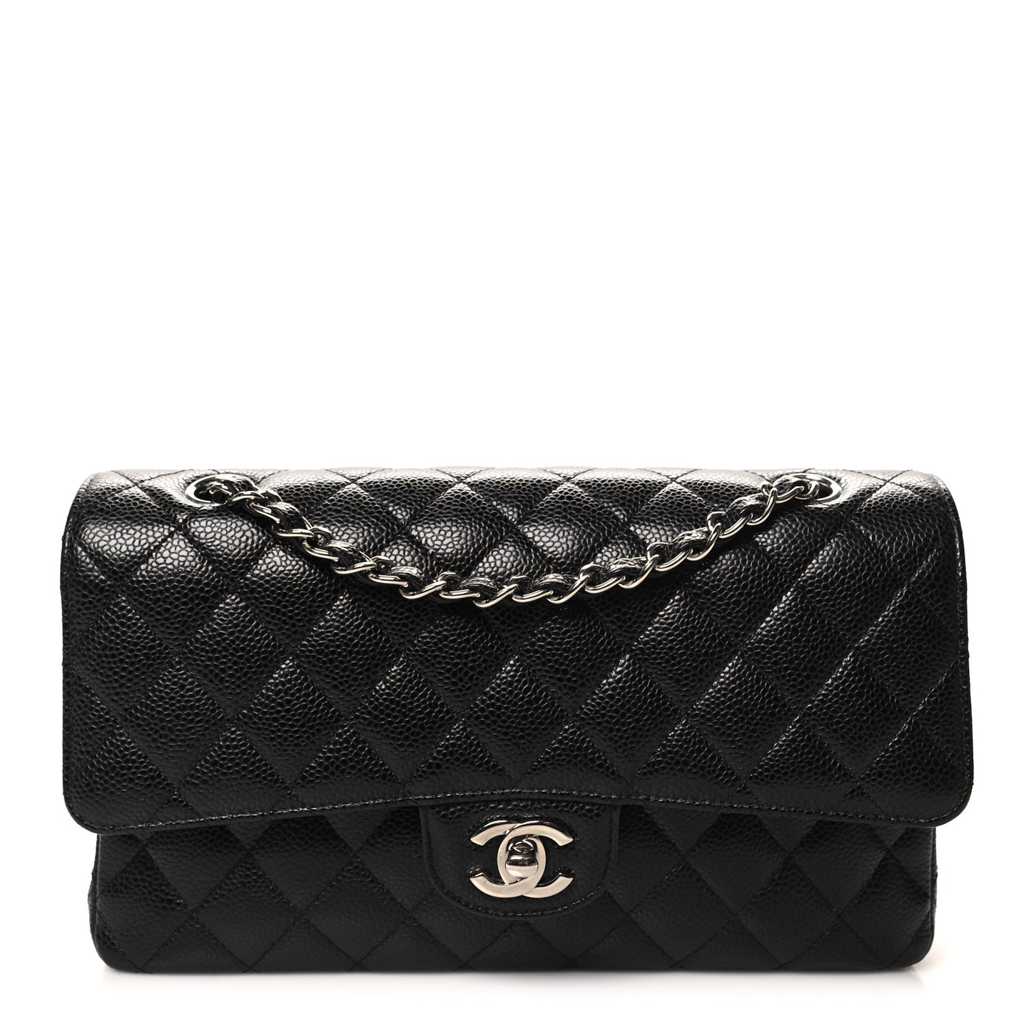 Caviar Quilted Medium Double Flap Black