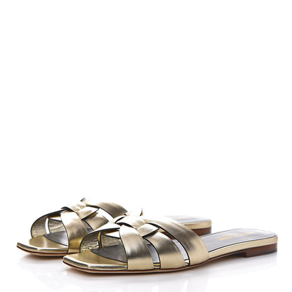 Saint Laurent Calfskin Tribute 05 Slide Sandals 37.5 Gold 3 of 9