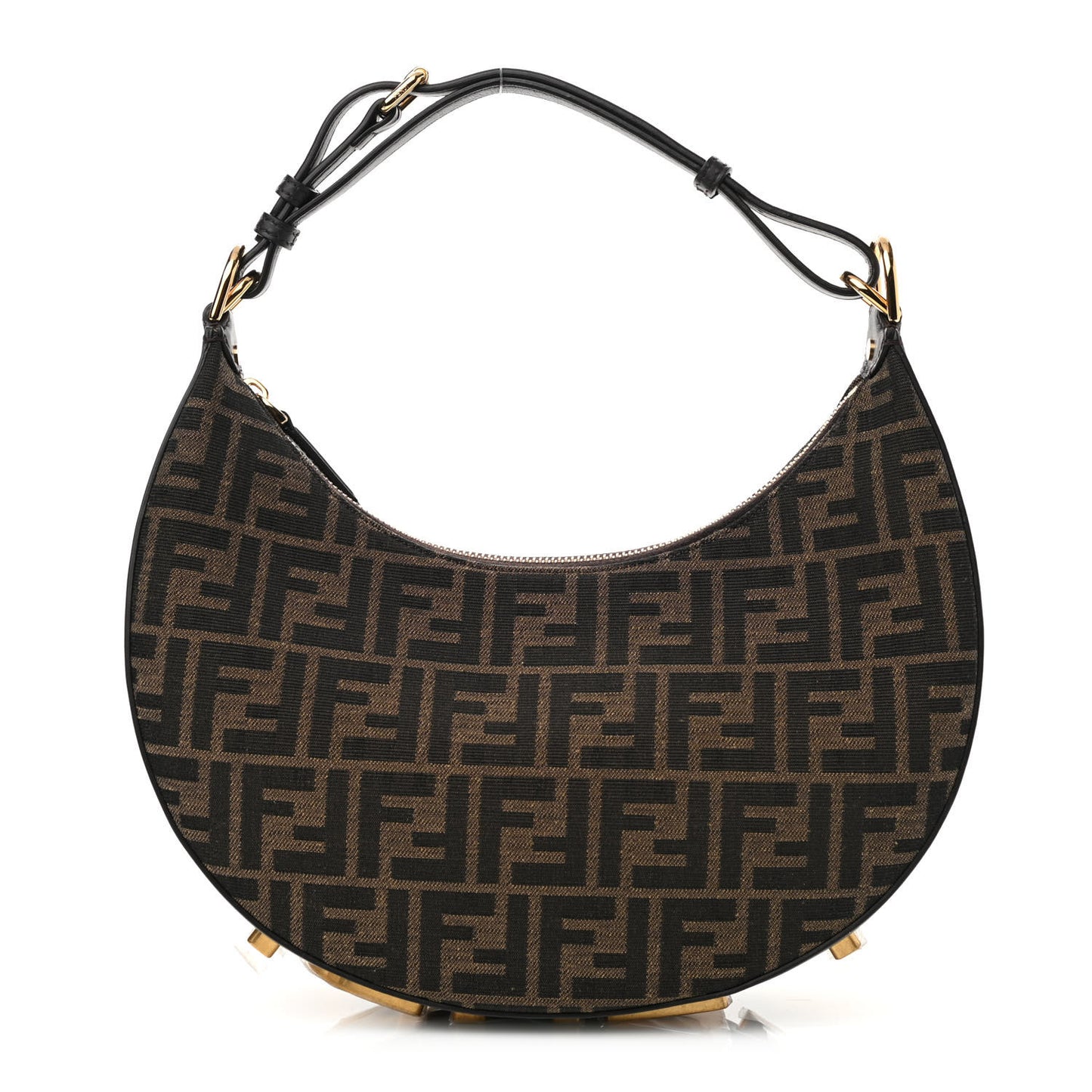 Fabric Jacquard Vitello Grace FF 1974 Small Fendigraphy Hobo Bag Tobacco Moro Ebano
