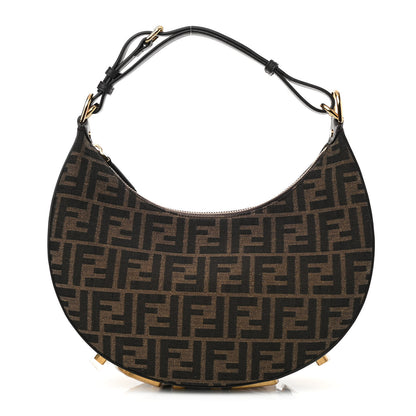 Fendi Fabric Jacquard Vitello Grace FF 1974 Small Fendigraphy Hobo Bag Tobacco Moro Ebano 1 of 9