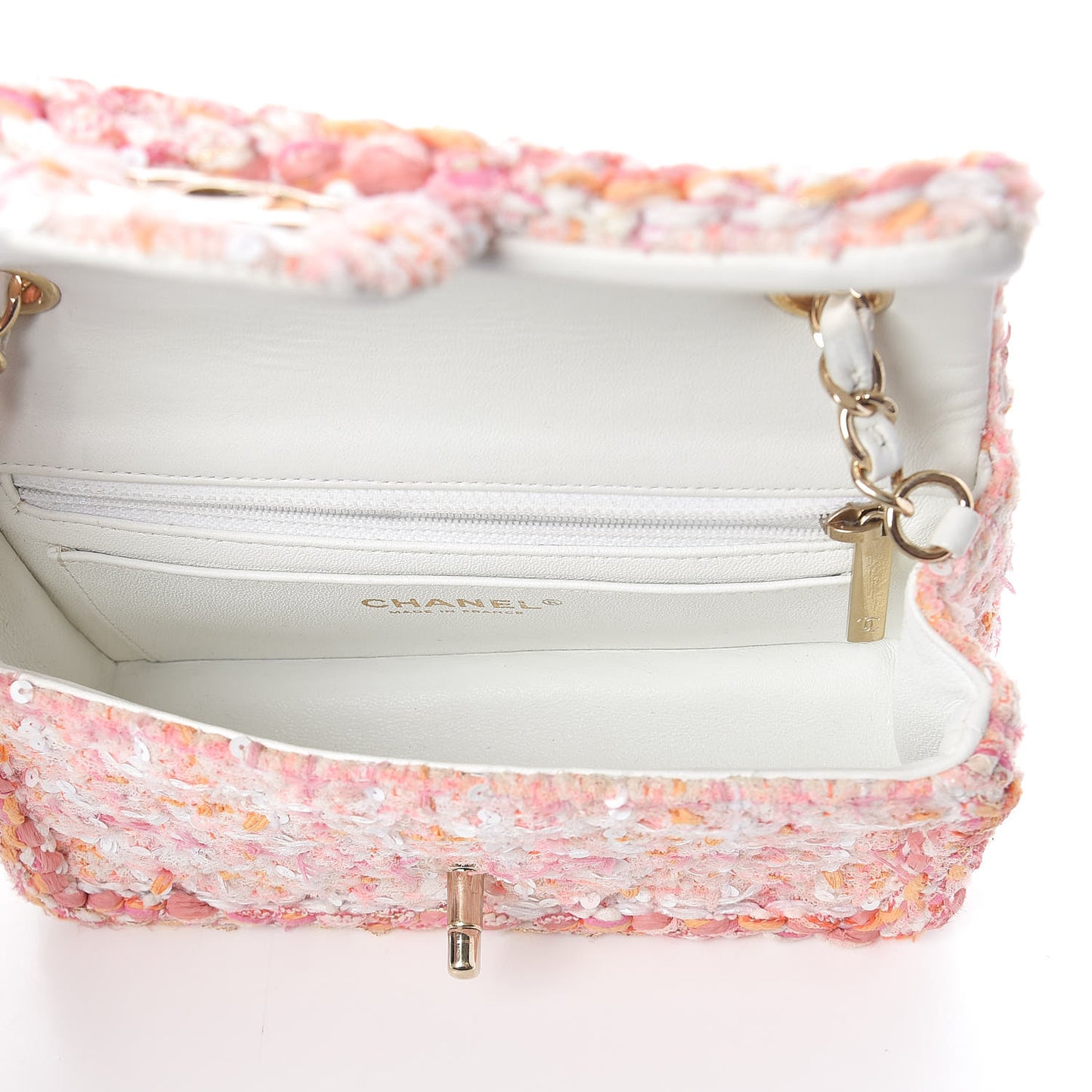 Tweed Braid Sequin Mini Flap White Pink Orange