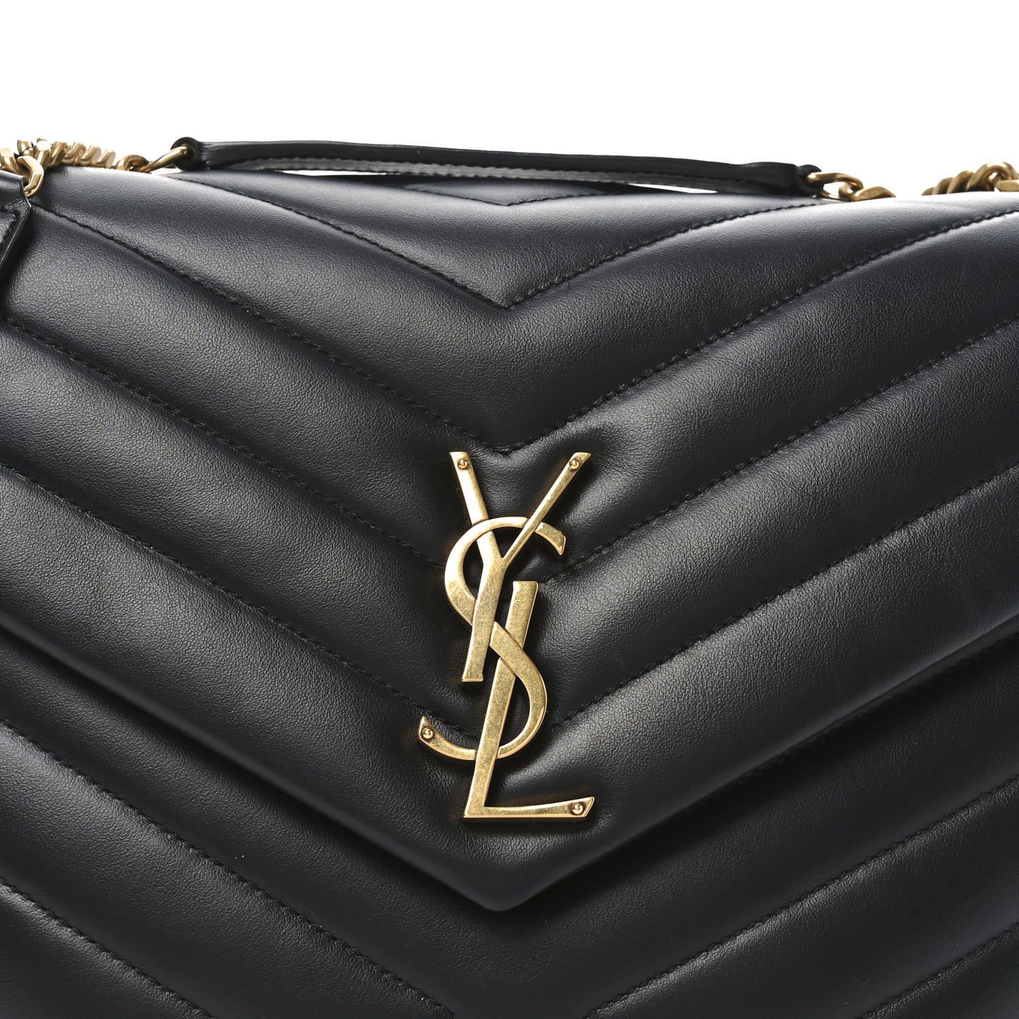 Calfskin Y Quilted Monogram Medium Loulou Chain Satchel Black