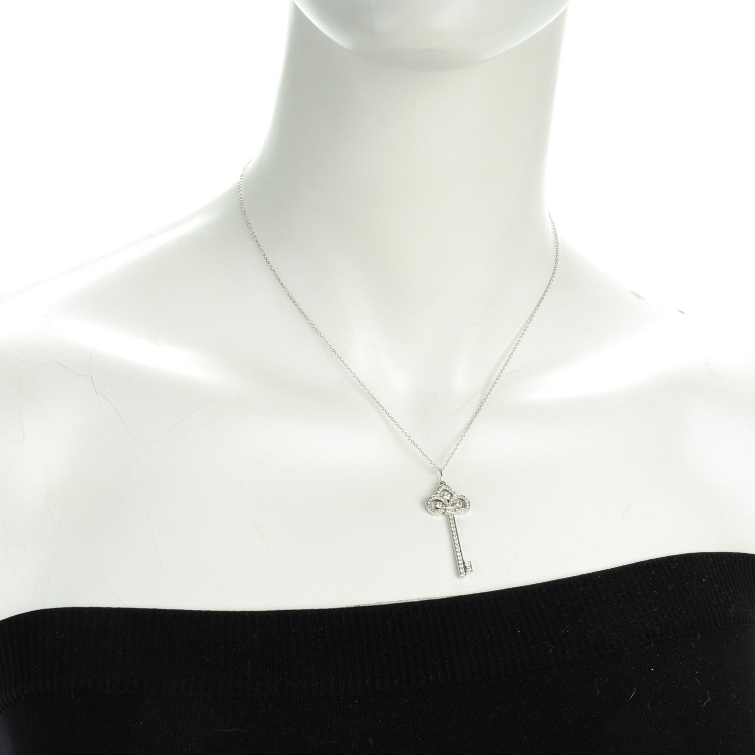 Tiffany Platinum Diamond .90ct Fleur De Lis Key Pendant Necklace 2 of 7