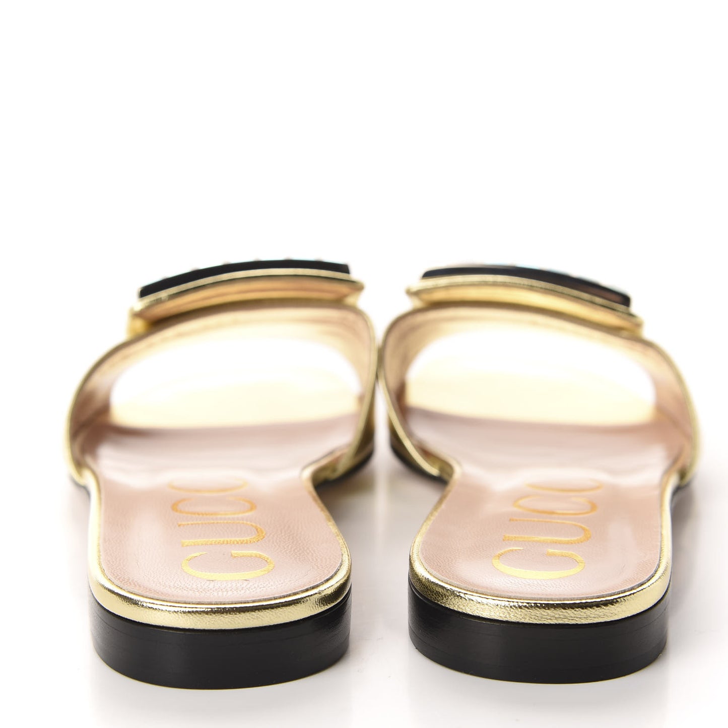Metallic Nappa Crystal Square G Madelyn Slide Sandals 37.5 Gold