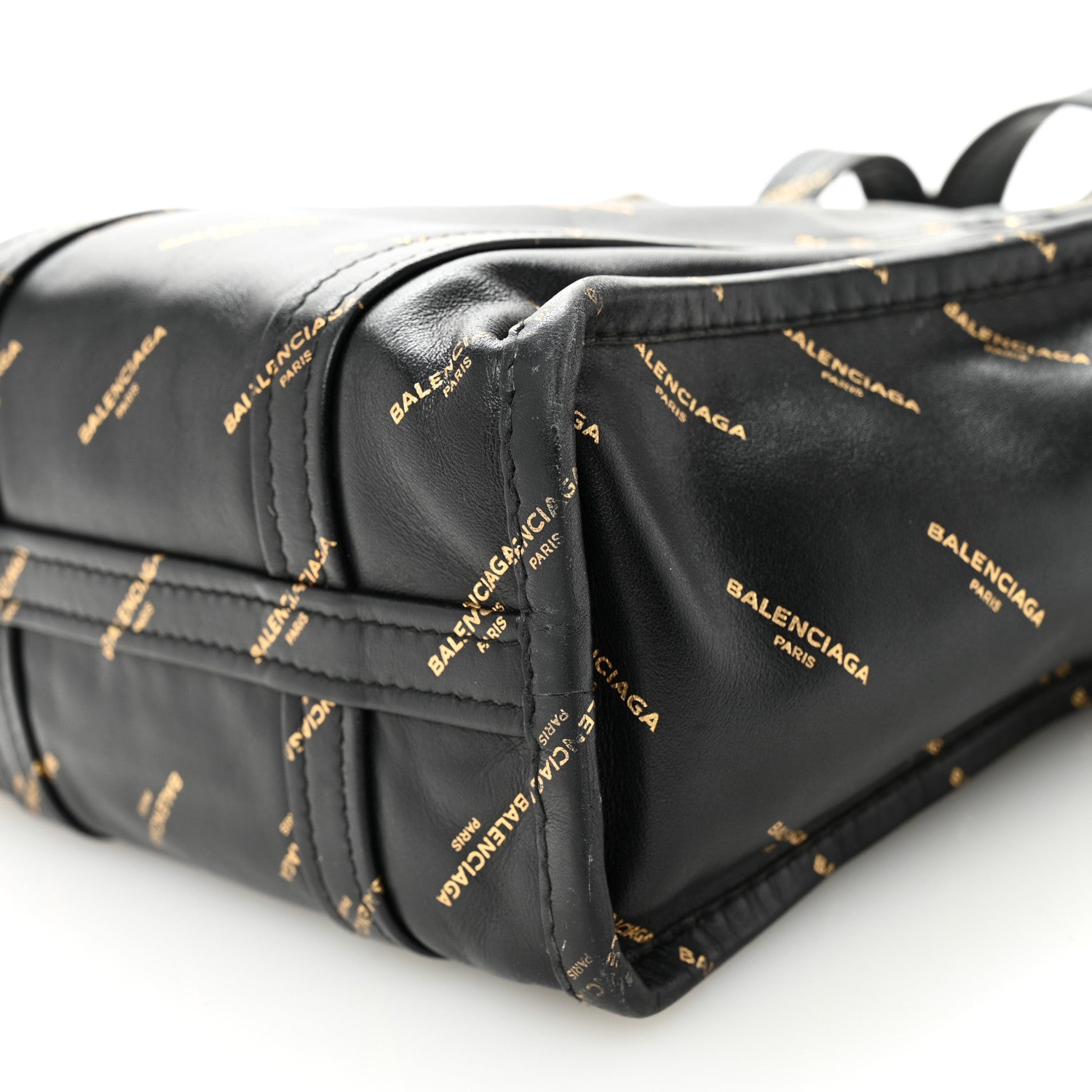 Balenciaga Calfskin Allover Logo XS Bazar Shopper Tote Black Gold 10 of 12