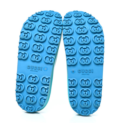 Gucci Soft Rubber Womens Interlocking G Platform 42mm Slide Sandals 39 Bright Aqua 5 of 8