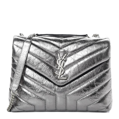 Saint Laurent Metallic Calfskin Y Quilted Monogram Small Loulou Chain Satchel Acciaio 1 of 13