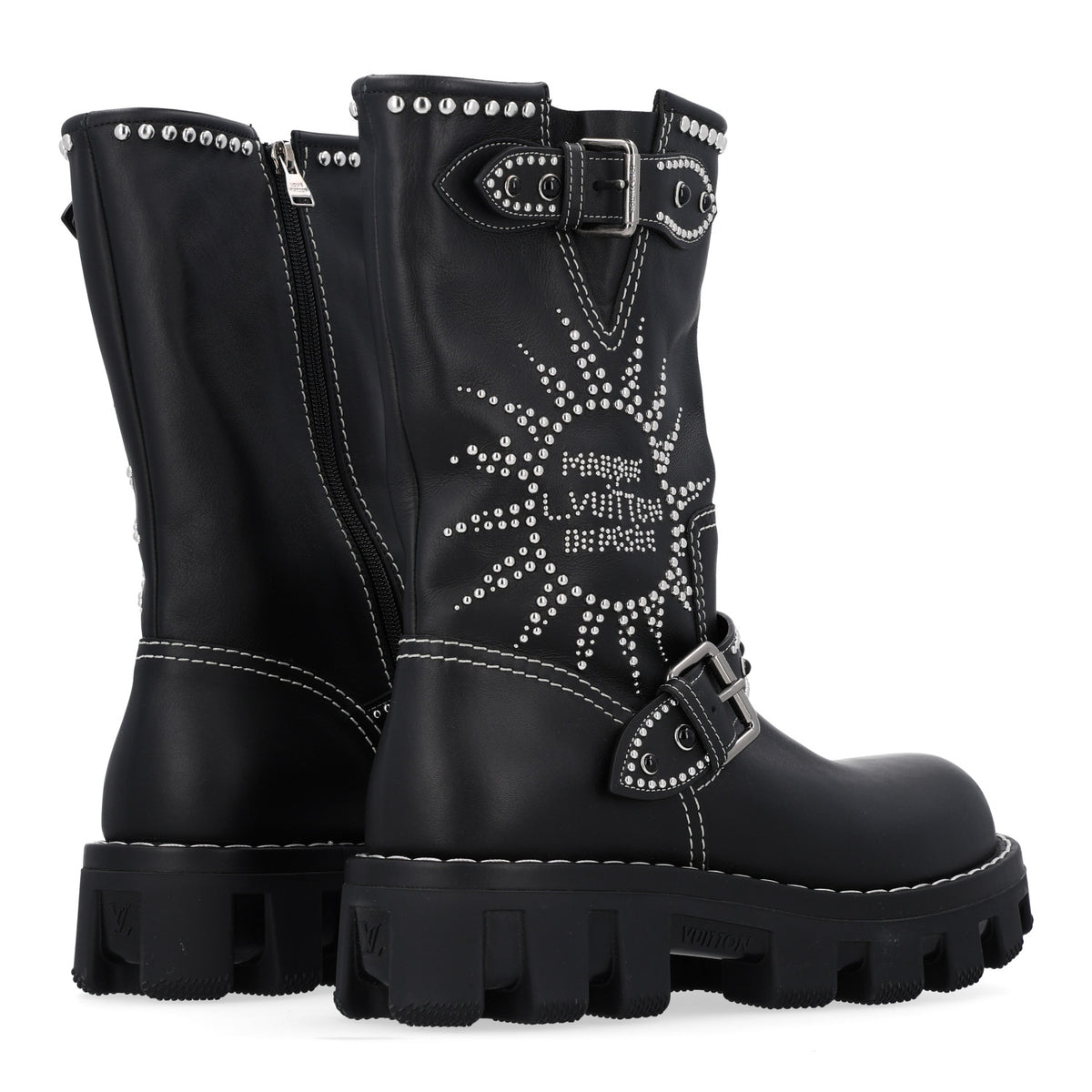 Louis Vuitton Calfskin Studded Mens Checker Mid Boot 10.5 Black 5 of 10