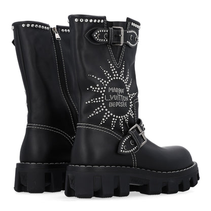 Louis Vuitton Calfskin Studded Mens Checker Mid Boot 10.5 Black 5 of 10