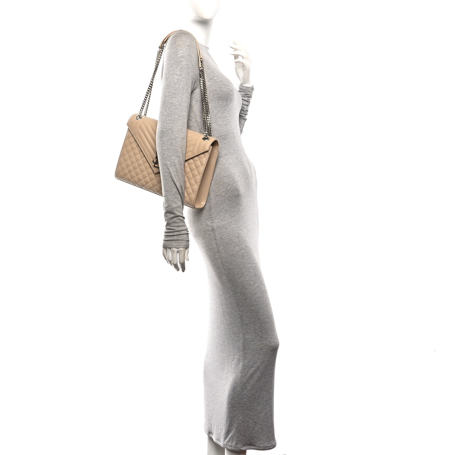 Grain De Poudre Matelasse Chevron Large Monogram Satchel Nude Powder