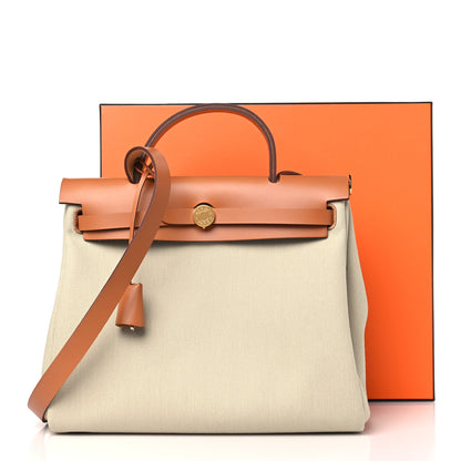Hermes Military Toile Vache Hunter Herbag Zip Retourne 31 PM Beton Naturel 12 of 12