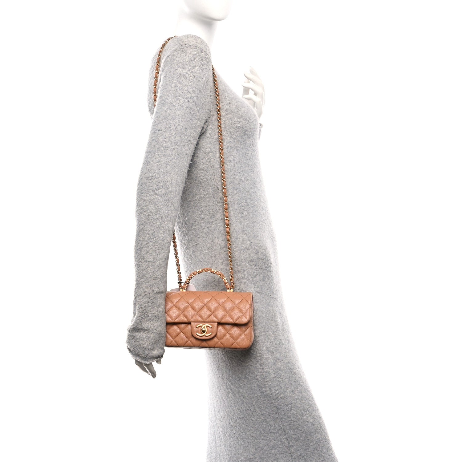 Chanel Caviar Quilted Mini Handy CC Flap Camel 2 of 14