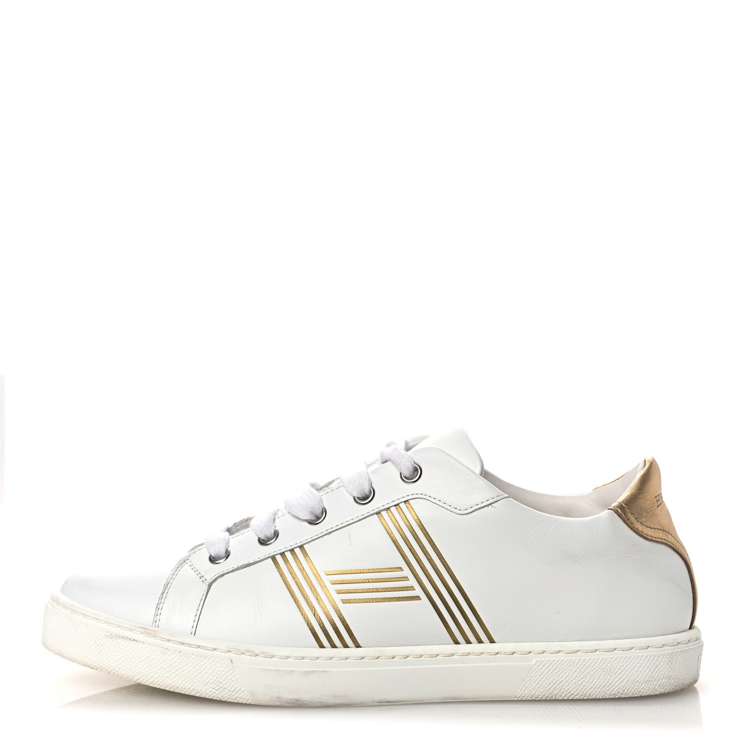 Hermes Metallic Calfskin Womens Advantage Sneakers 39.5 White Dore 1 of 13