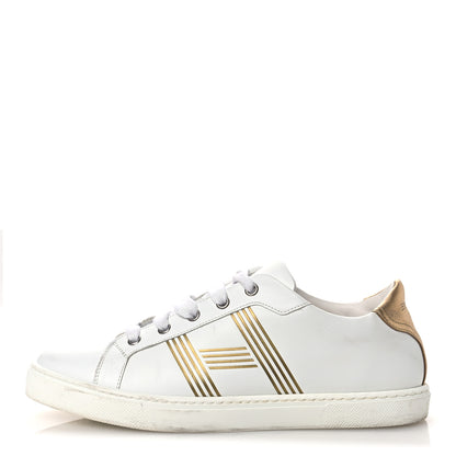 Hermes Metallic Calfskin Womens Advantage Sneakers 39.5 White Dore 1 of 13