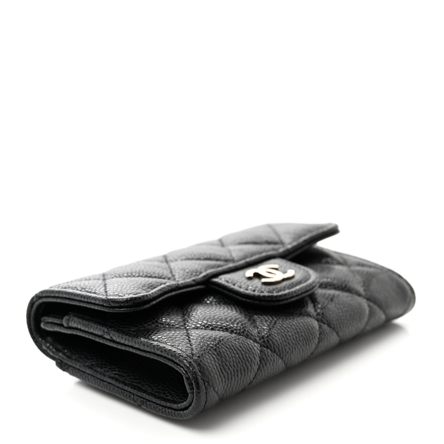 Caviar Quilted Flap Card Holder Wallet Black