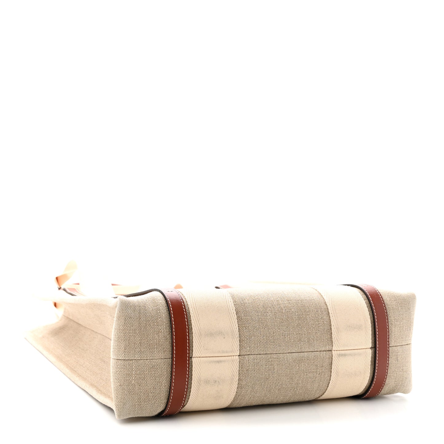 Cotton Calfskin Large Vertical Woody Ribbon Tote White Brown