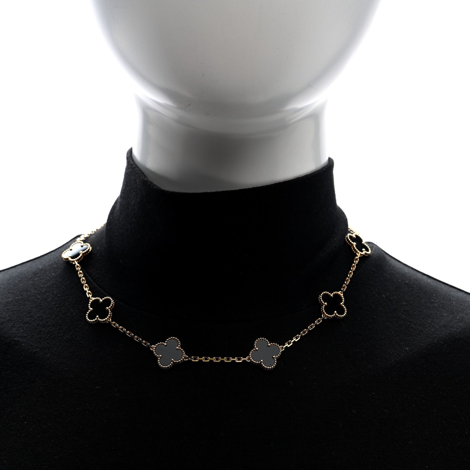 Van Cleef & Arpels 18K Yellow Gold Black Onyx 10 Motifs Vintage Alhambra Necklace 2 of 5