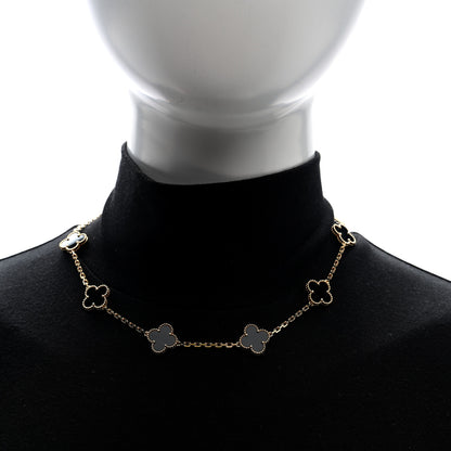 Van Cleef & Arpels 18K Yellow Gold Black Onyx 10 Motifs Vintage Alhambra Necklace 2 of 5