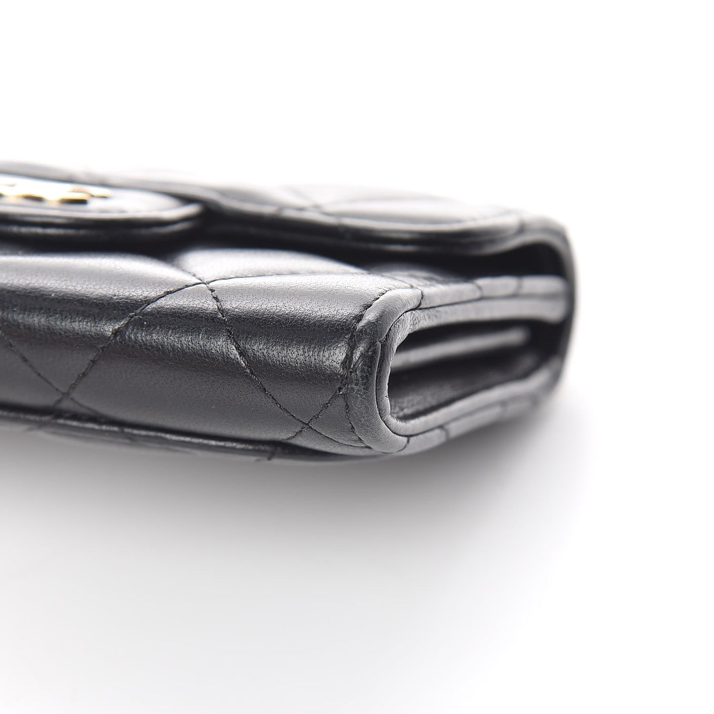 Lambskin Quilted Flap Card Holder Wallet Black