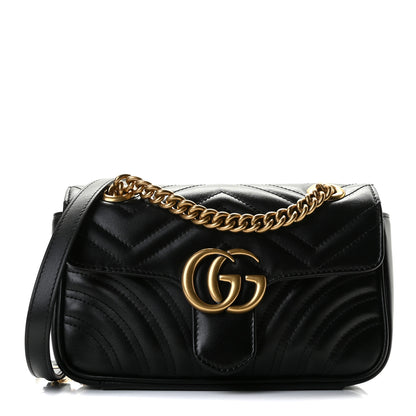Gucci Calfskin Matelasse Mini GG Marmont Shoulder Bag Black 1 of 8
