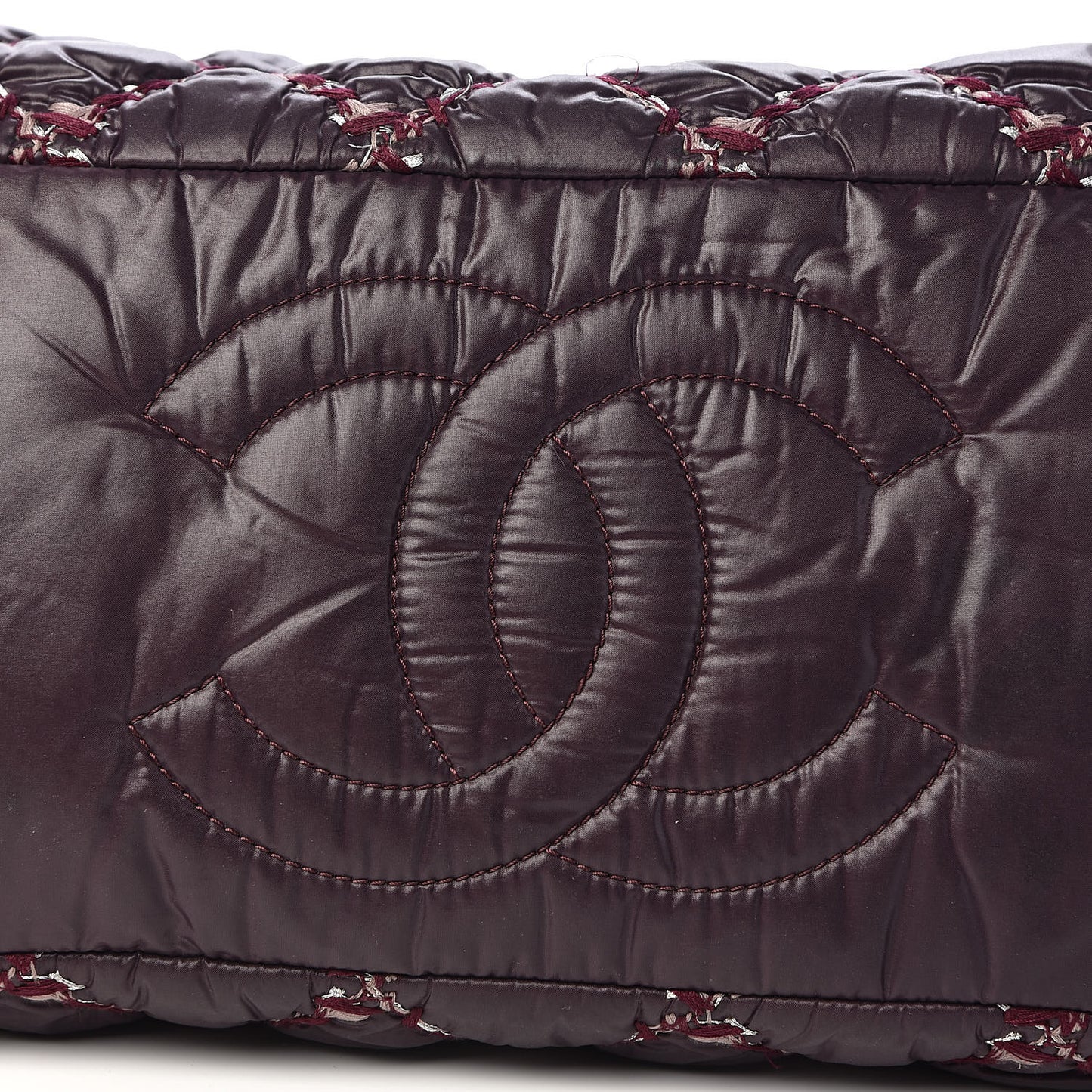 Nylon Quilted Tweed Stitch Bubble Tote Plum