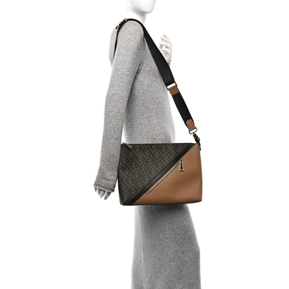 Fendi Glazed Fabric Vitello King FF 1974 Diagonal Medium East West Messenger Tobacco Moro Cuoio 3 of 10