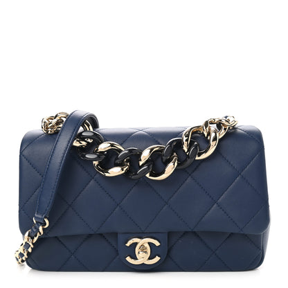 Chanel Lambskin Quilted Resin Bi-Color Chain Flap Bag Navy 1 of 12