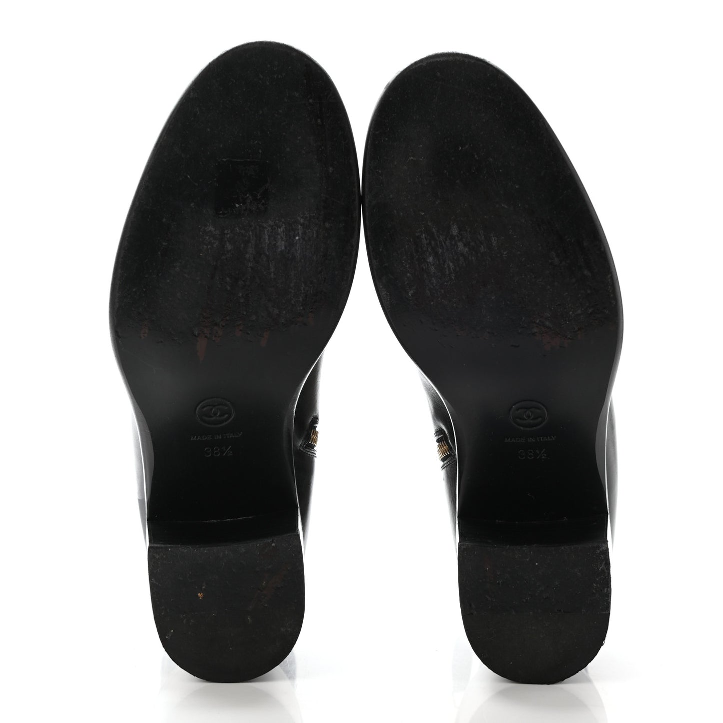 Crumpled Calfskin Chain CC Cap Toe Short Boots 38.5 Black