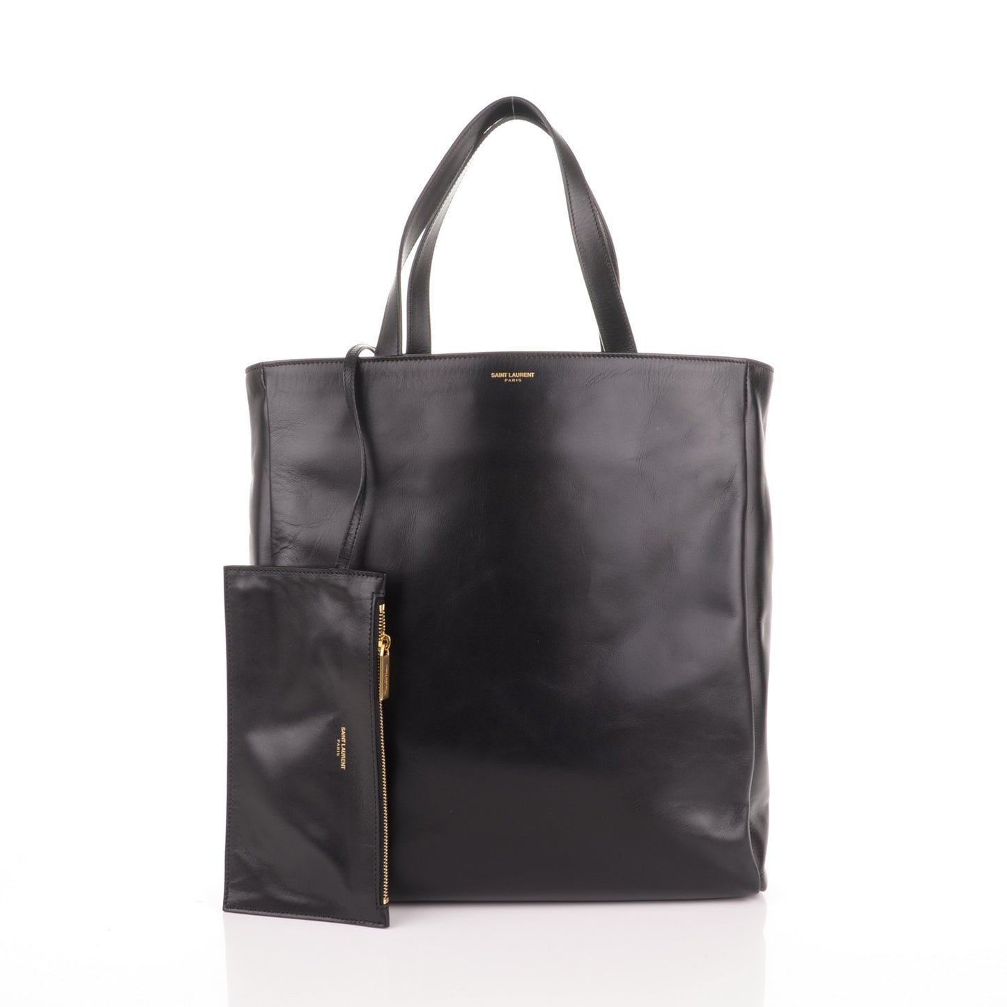 Calfskin Suede North South Reversible Shopping Tote Black Amarena