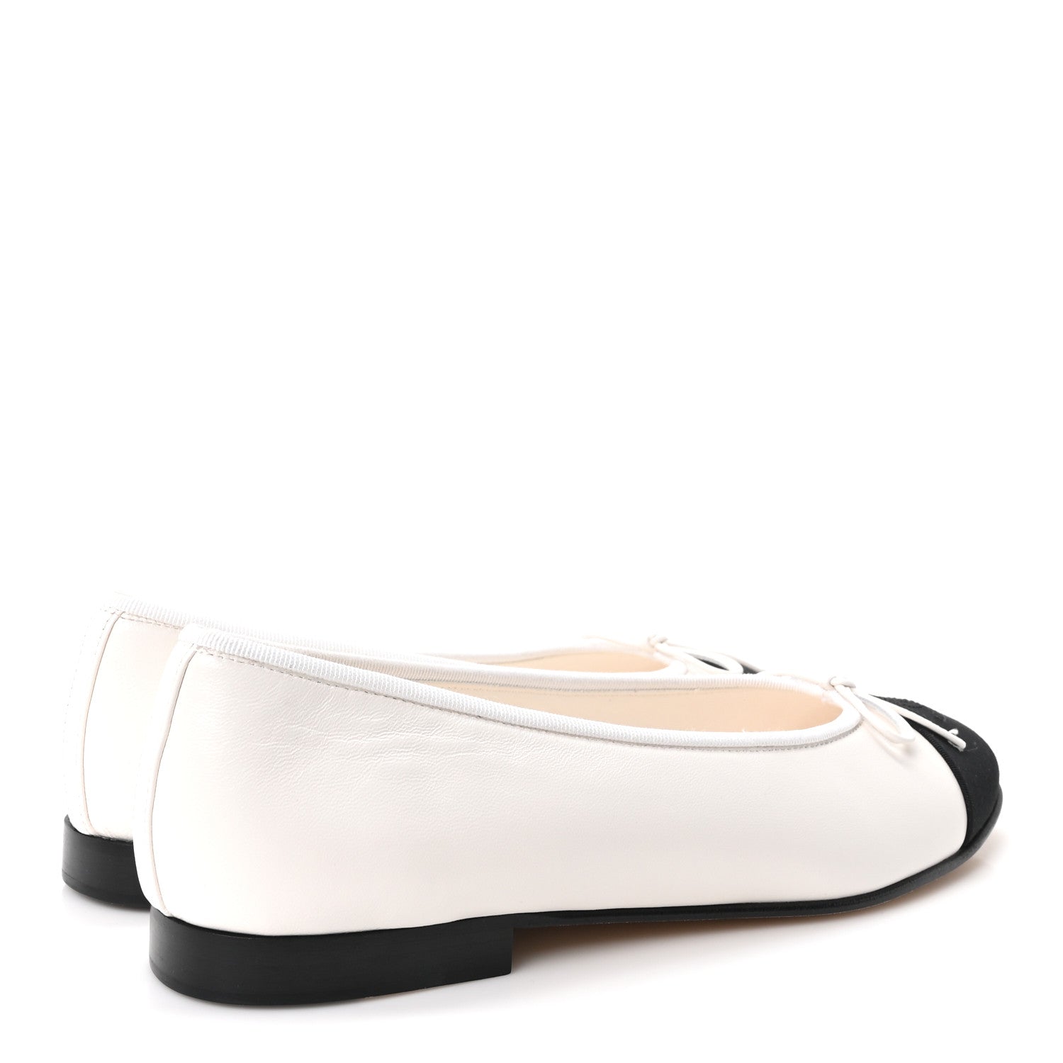Chanel Calfskin Grosgrain Cap Toe CC Ballerina Flats 39.5 Ivory Black 5 of 10