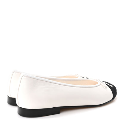 Chanel Calfskin Grosgrain Cap Toe CC Ballerina Flats 39.5 Ivory Black 5 of 10