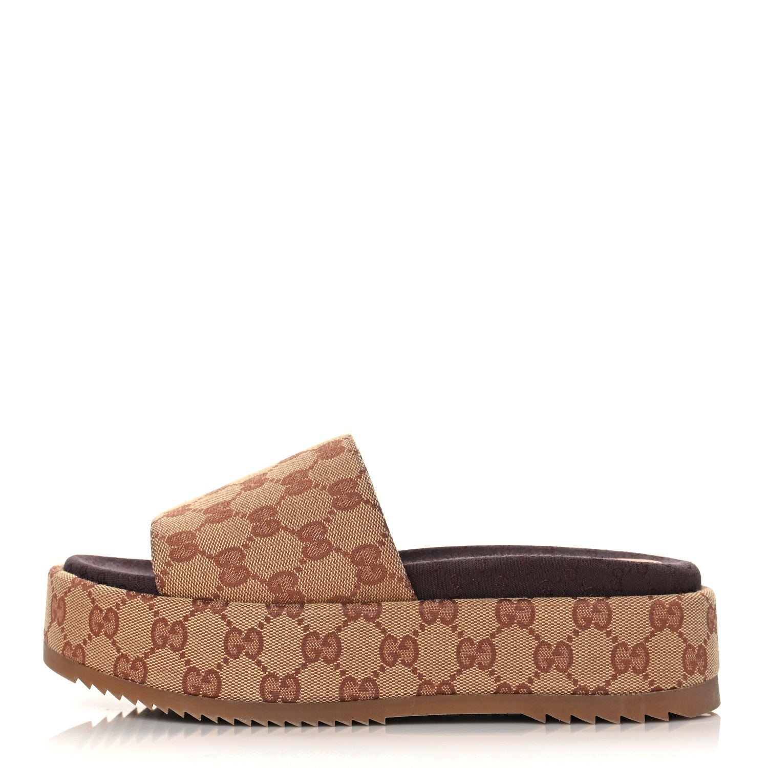 Gucci Canvas GG Monogram Angelina Platform Slide Sandals 38 Beige Ruggine 1 of 8