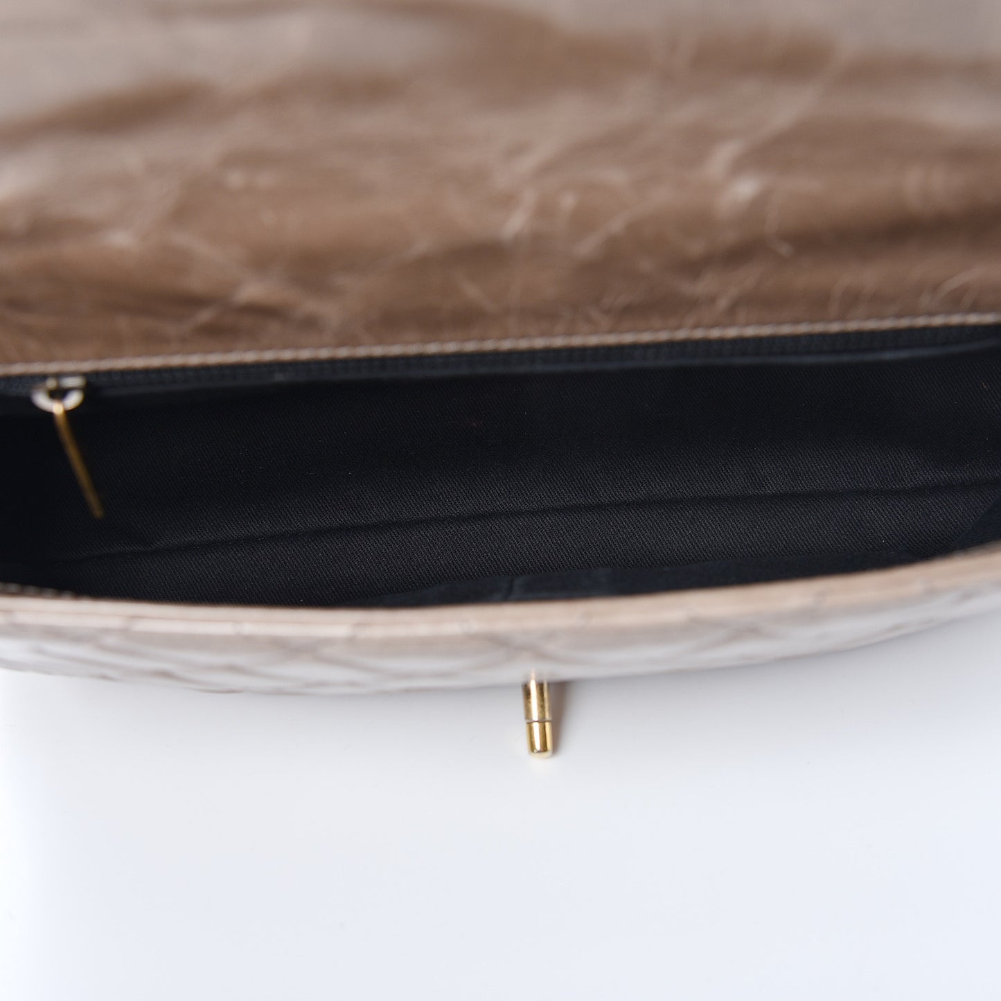 Glazed Calfskin Castle Rock Medium Flap Dark Beige