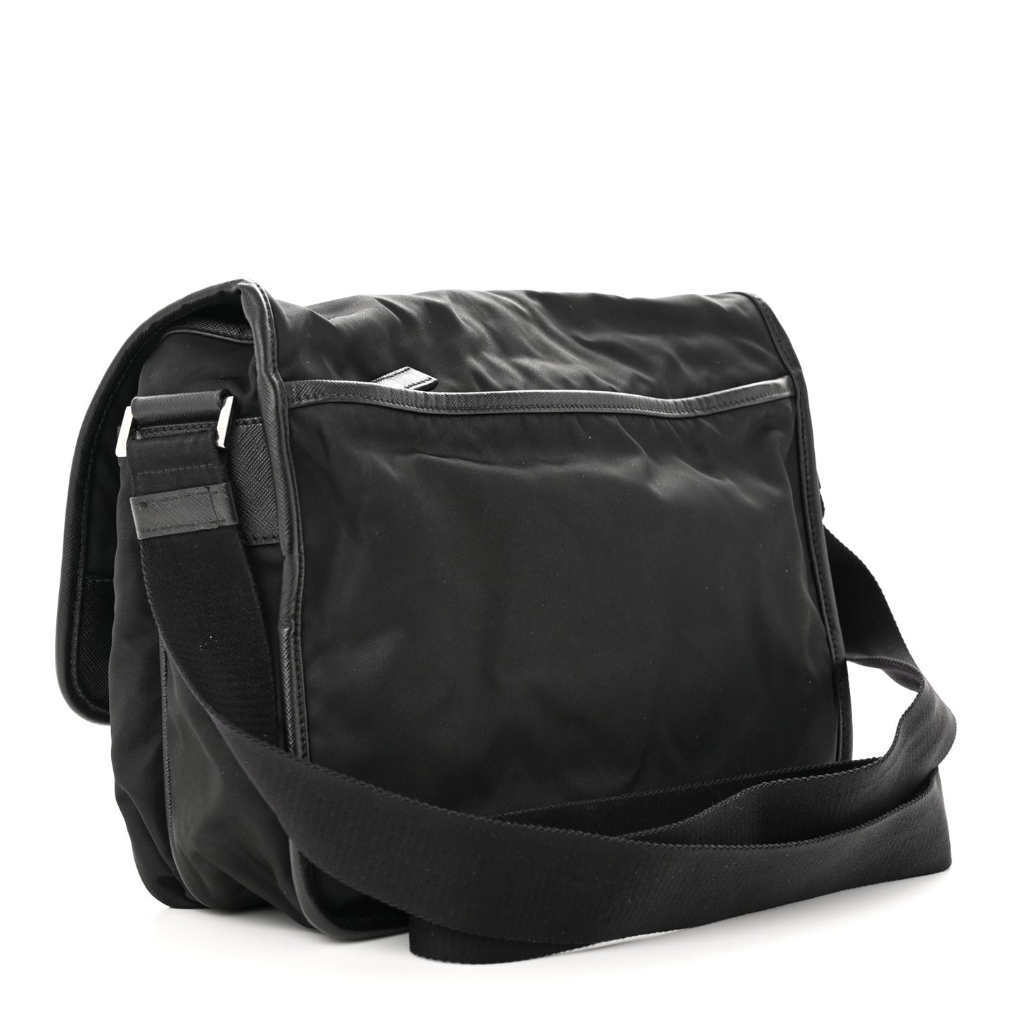 Tessuto Nylon Saffiano Large Double Snap Buckle Messenger Bag Black