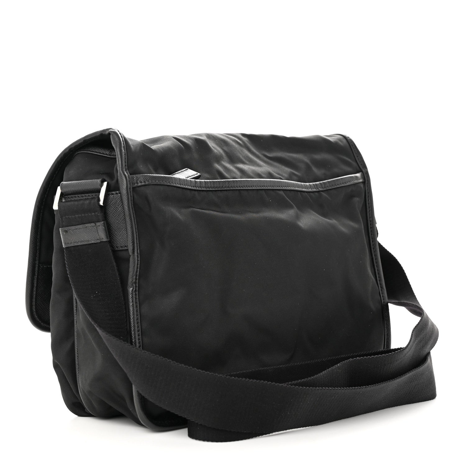 Prada Tessuto Nylon Saffiano Large Double Snap Buckle Messenger Bag Black 3 of 11