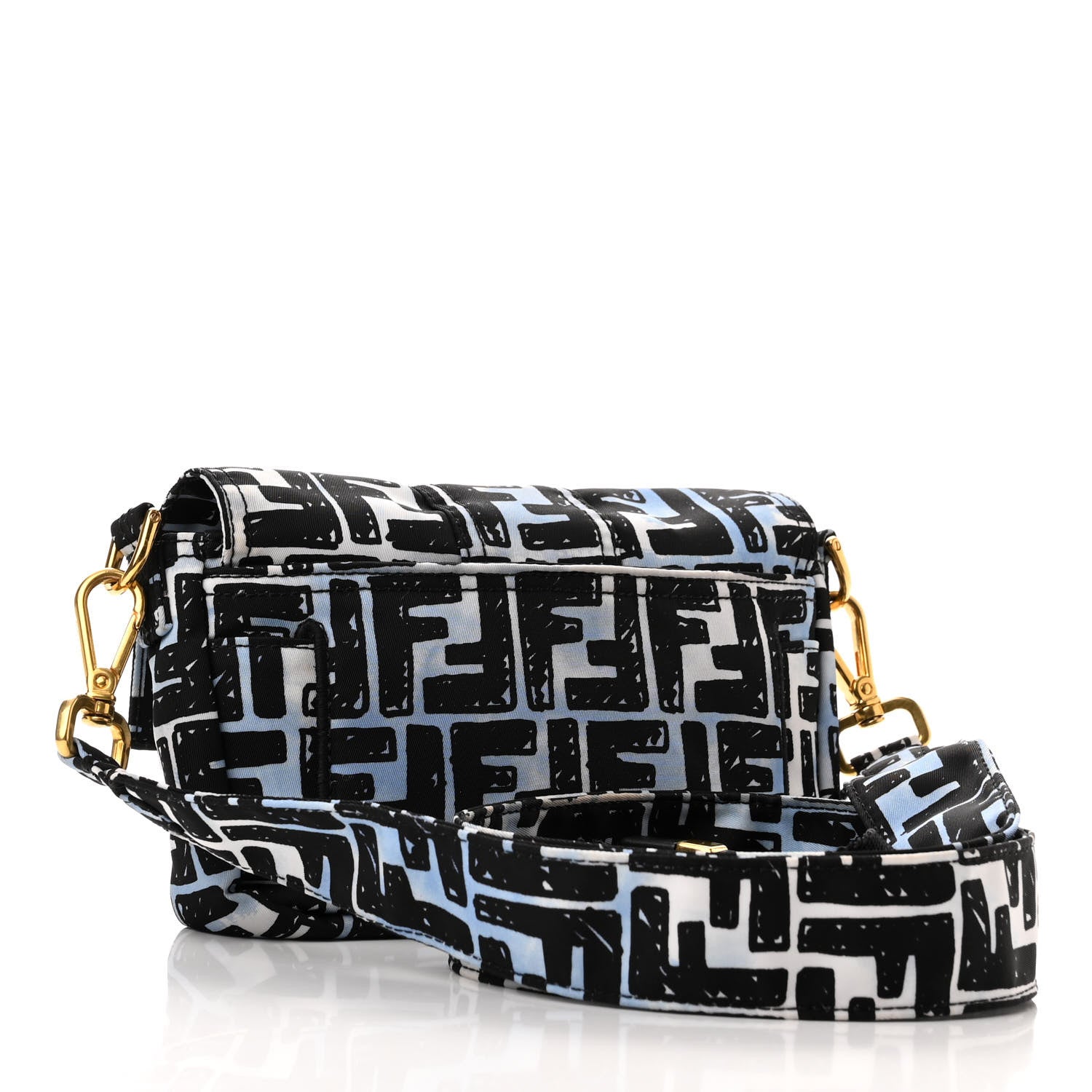 Fendi X JOSHUA VIDES Nylon FF Cloudy Mini Belt Baguette Bag White Celeste Black 3 of 9