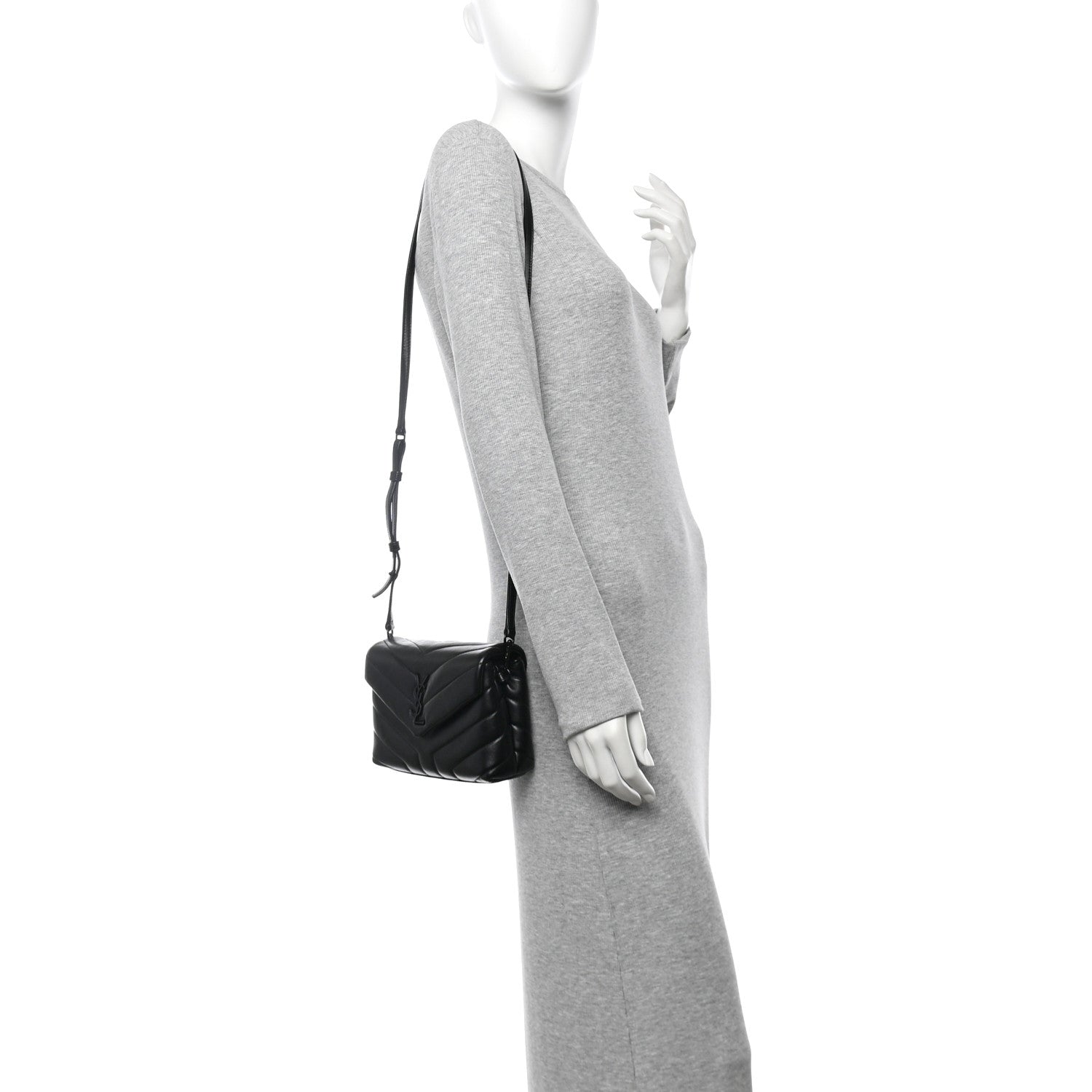 Saint Laurent Calfskin Y Quilted Monogram Monochrome Toy Loulou Crossbody Bag Black 2 of 12