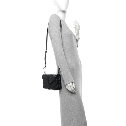 Saint Laurent Calfskin Y Quilted Monogram Monochrome Toy Loulou Crossbody Bag Black 2 of 12