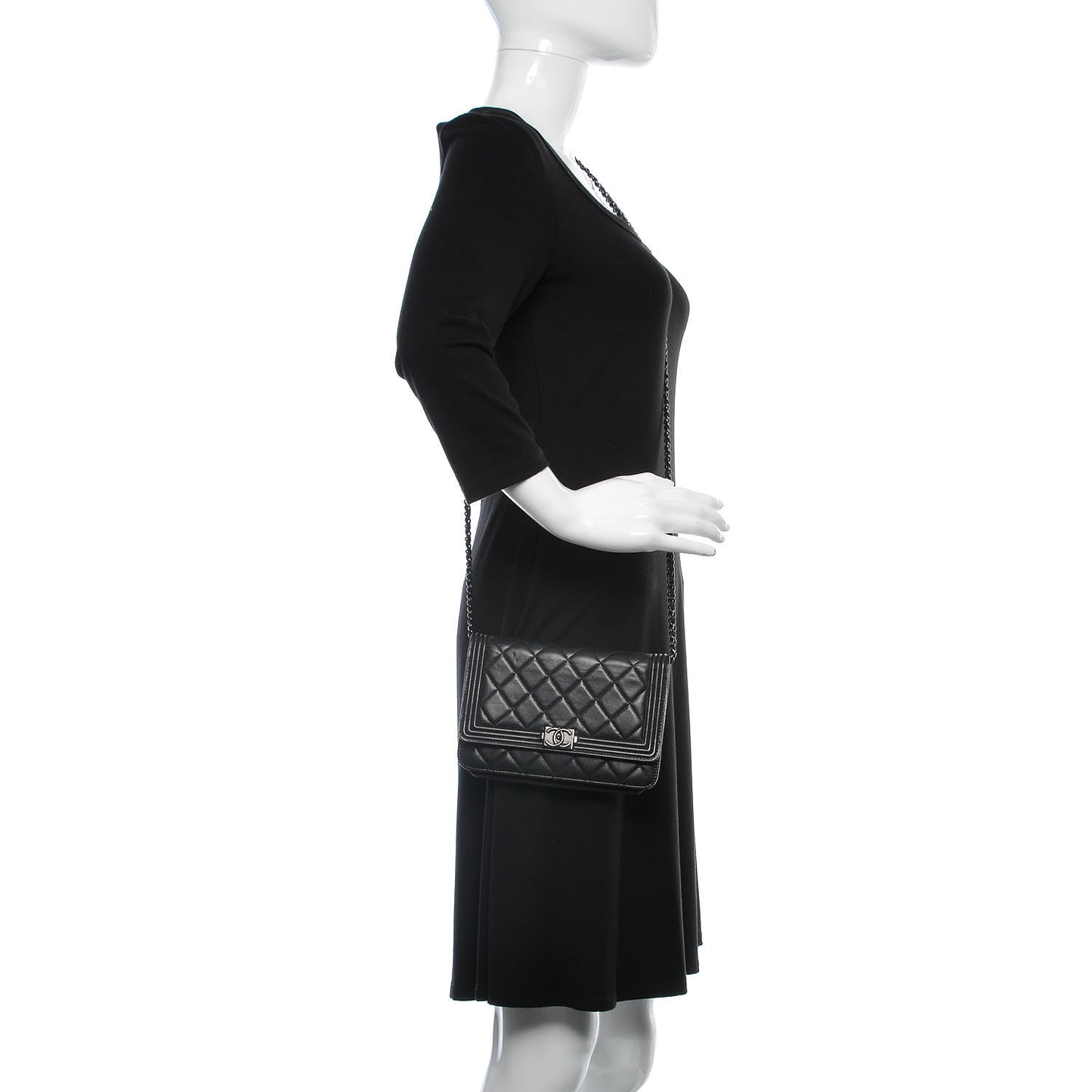 Lambskin Quilted Boy Wallet On Chain WOC Black