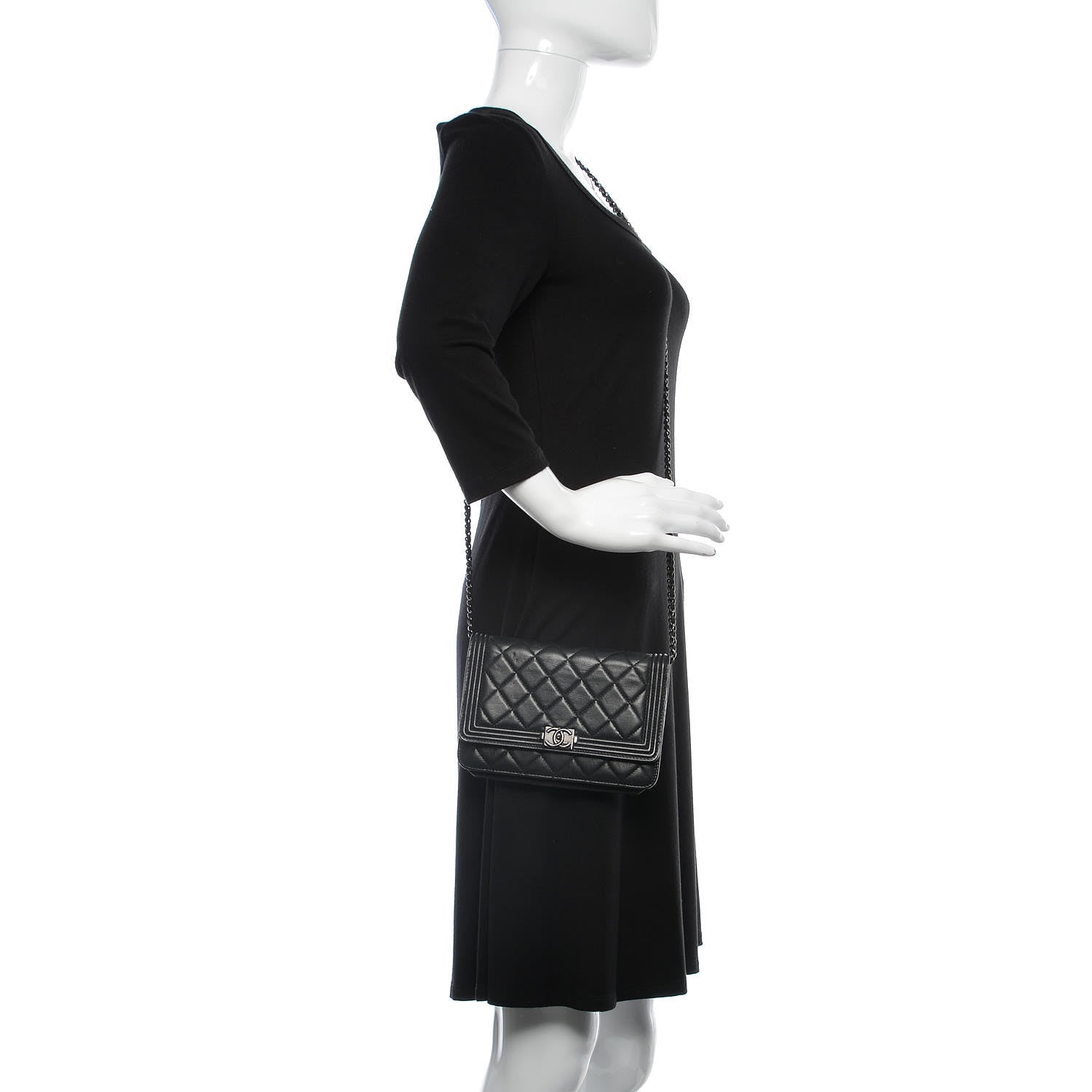 Chanel Lambskin Quilted Boy Wallet On Chain WOC Black 2 of 18