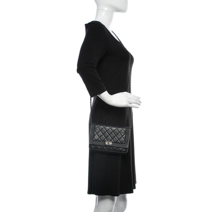 Chanel Lambskin Quilted Boy Wallet On Chain WOC Black 2 of 18