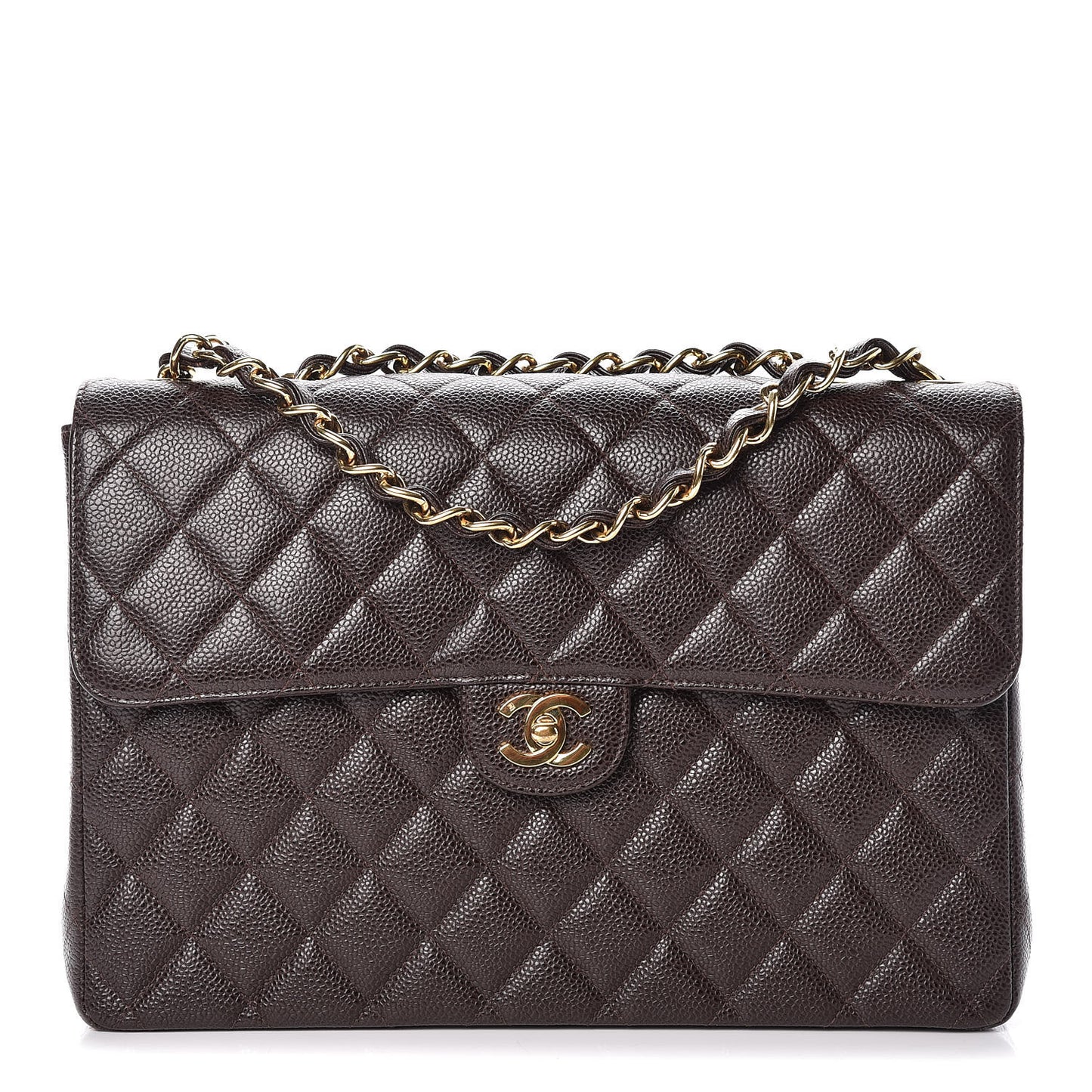 Caviar Quilted Jumbo Single Flap Brown