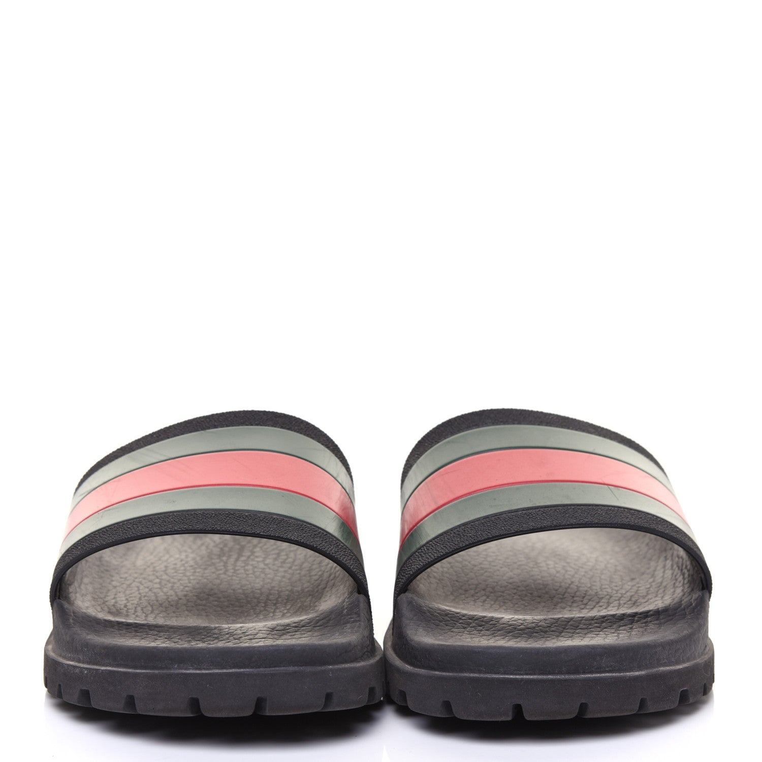 Gucci Rubber Web Mens Lug Sole Slide Sandals 10 Black Green Red 2 of 6