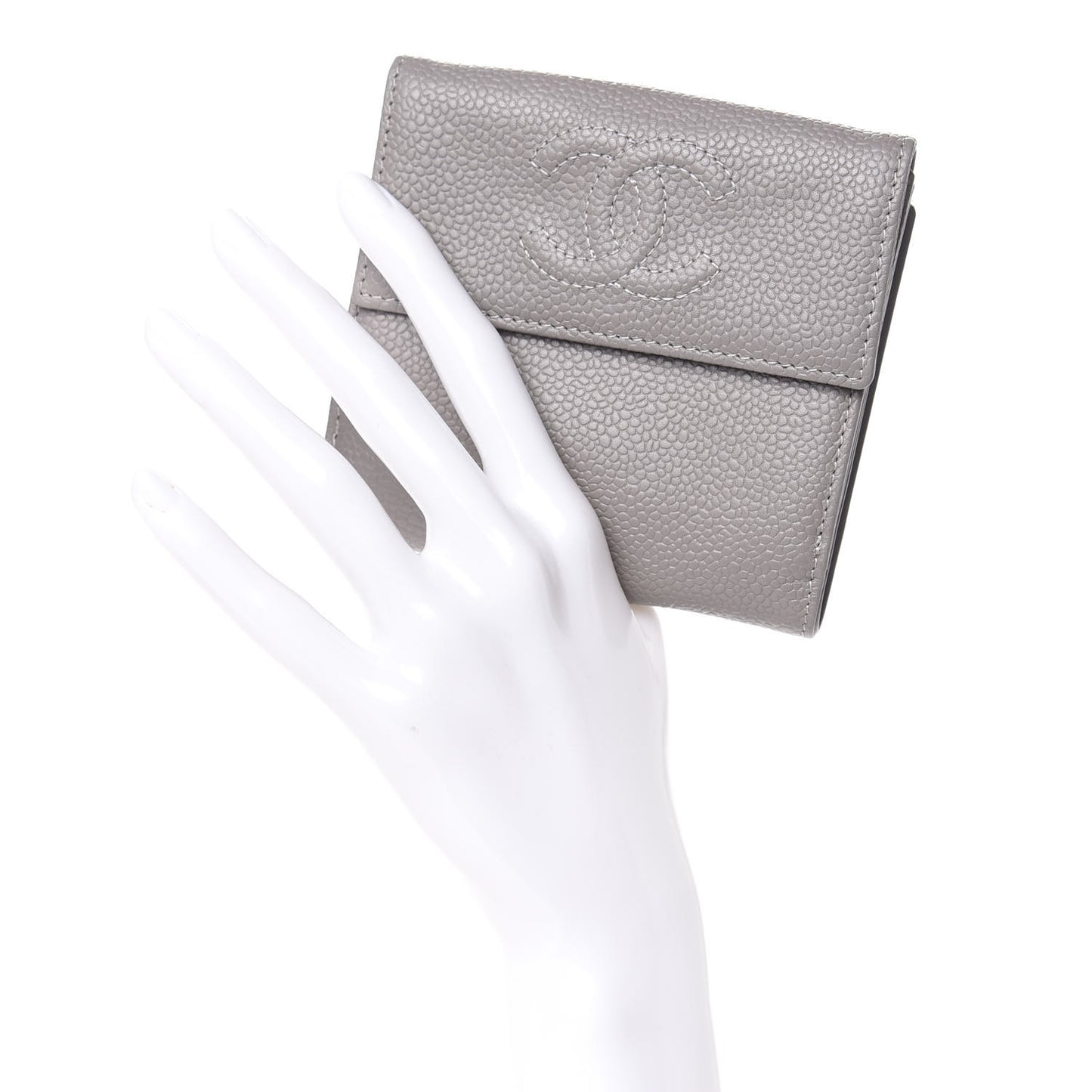 Caviar Timeless CC Compact French Wallet Light Grey