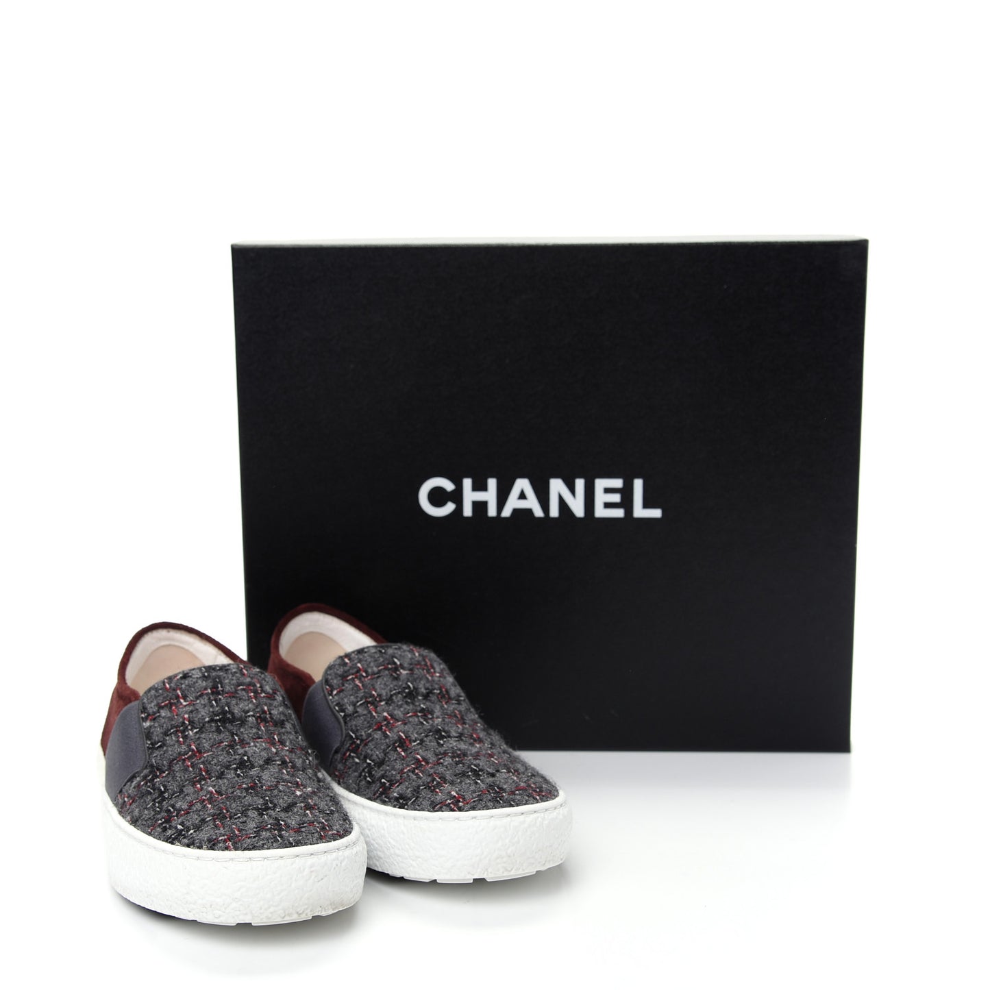 Suede Calfskin Tweed Sneakers 36 Burgundy Grey Red